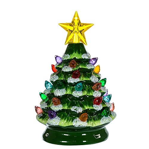 Kurt Adler Green Battery-Operated Ceramic Christmas Tree with Glitter & Sequins - 5.5 Inch Tabletop Decor