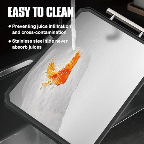 SNOWCLAD 2-Pack Stainless Steel & Wheat Straw Kitchen Cutting Boards with Juice Groove