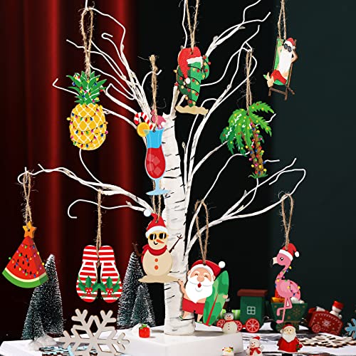Christmas Wooden Santa Ornaments - Set of 30 Holiday Tree Decorations