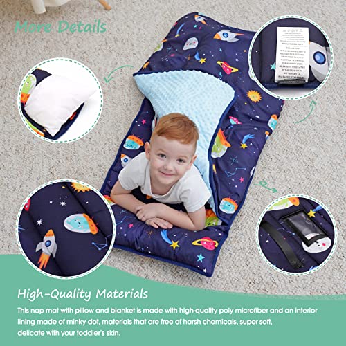 ACRABROS Space Toddler Nap Mat with Pillow & Blanket, Large Kids Sleep & Resting Mat