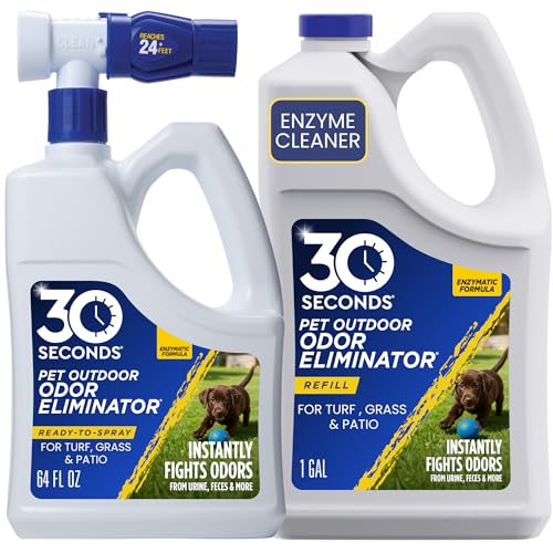 30 Seconds Outdoor Odor Eliminator for Pets & Turf - 64 oz Hose Spray + 1 Gallon Refill