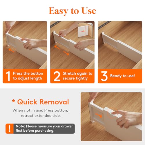 Adjustable Drawer Dividers 5 Inch Tall, Expandable & Non-Slip, Fits 13.5-22 Inches Deep Drawers — Variation of 5/5"H, 13.5-22"L