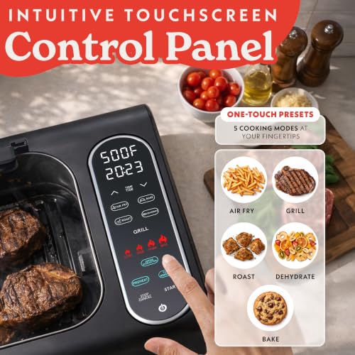 Gourmia 5-in-1 Electric Smokeless Grill & Air Fryer with Glass Lid
