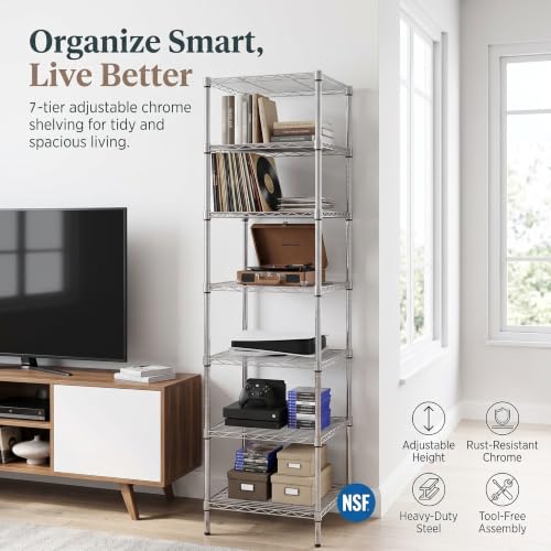 Finnhomy 7-Tier Heavy Duty Wire Shelving Unit - 72 Inch Chrome Storage Rack