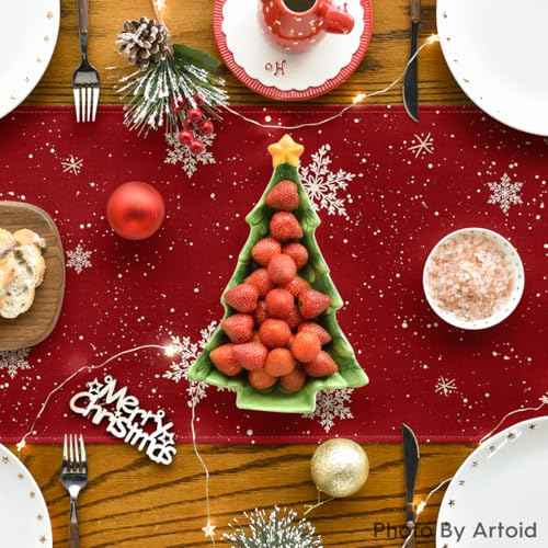 Artoid Mode Red Snowman Let It Snow Winter Table Runner, Seasonal Christmas Kitchen Dining Table Decoration for Home Party Indoor 13x72 Inch