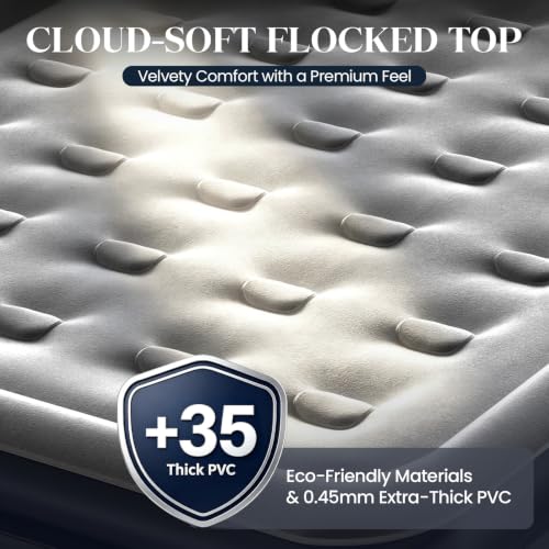 KNZZO Queen Air Mattress with Built in Pump, 18 Inch Inflatable Bed,