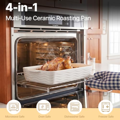 White Ceramic Casserole Dishes Set of 4 - Oven Safe Bakeware with Handles