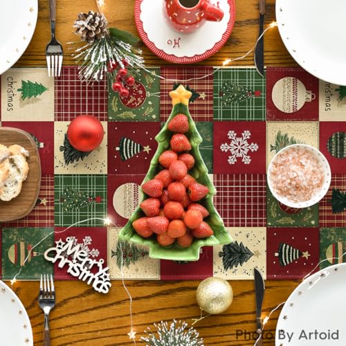 Artoid Mode Xmas Tree Gift Party Atmosphere 210 GSM Christmas Table Runner, Winter Kitchen Dining Table Decoration for Home Party Decor 13x72 Inch