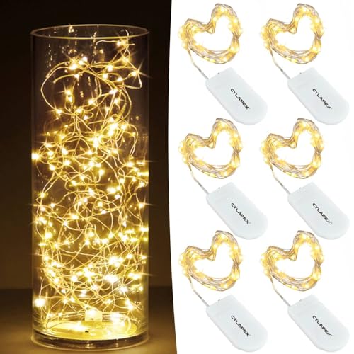 CYLAPEX 6 Pack Warm White Fairy Lights String Battery Operated Fairy Lights Firefly Lights LED Starry String Lights 3.3ft 20 LEDs Silvery Copper Wire for Christmas DIY Decoration Costume Wedding Party