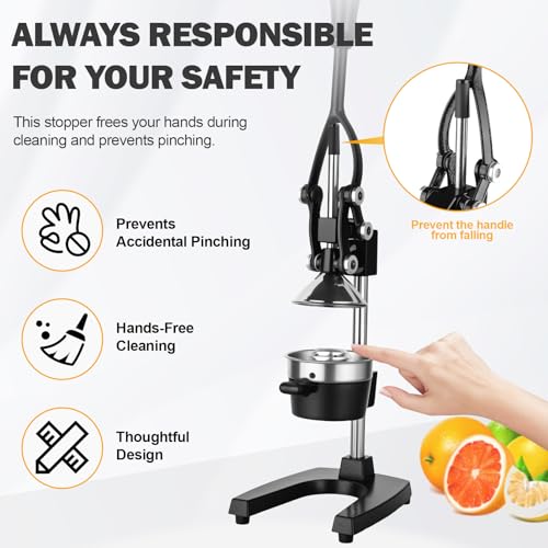 Black Lemon Squeezer Manual Citrus Juicer Press Cast Iron & Stainless Steel