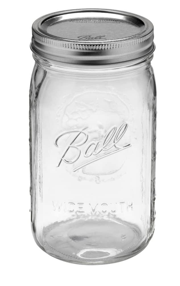 Ball Wide Mouth Clear Glass Canning Quart 32 Oz Mason Jars with Lids, 12 Pack