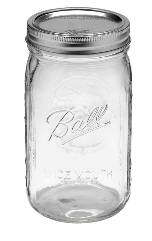 Ball Wide Mouth Clear Glass Canning Quart 32 Oz Mason Jars with Lids, 12 Pack