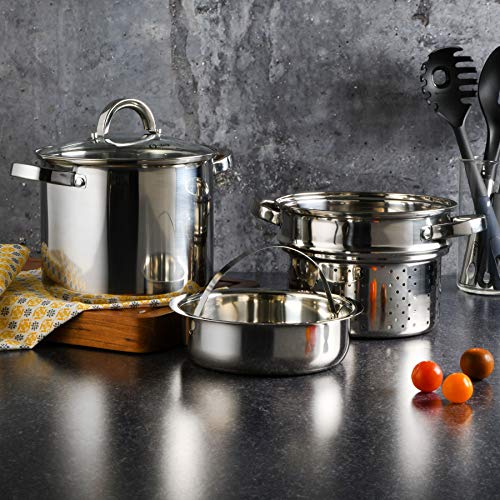 Oster Sangerfield 5-Quart Stainless Steel Pasta Pot Set with Lid, Steamer & Strainer