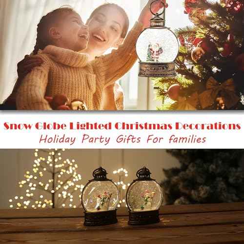 Christmas Snow Globe, Lighted Lantern, 5.6" Mini Glitter Lanterns Decorations, Water Snow Globe for Christmas, Holiday, Party Round