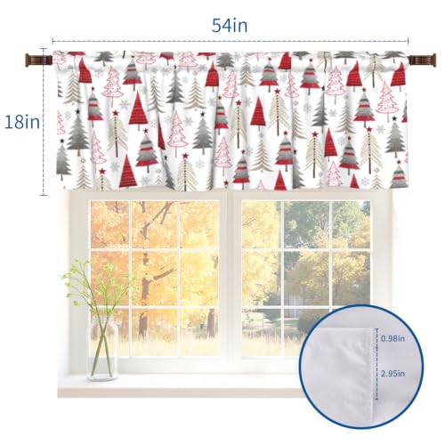 Wnoesat Christmas Tree Valance 54x18 in Red Grey Window Curtain