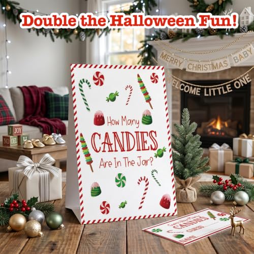 Christmas Guessing Game with Sign and 50 Cards - Holiday Party Activity