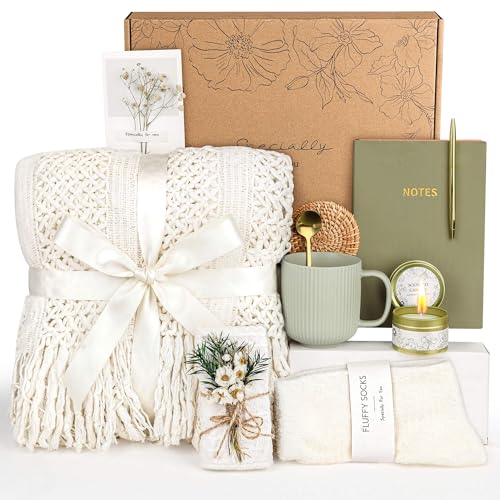 Sage Green Self Care Gift Basket for Women - Cozy Care Package, Relaxing Set for Best Friend, Sister, Mom, Girlfriend