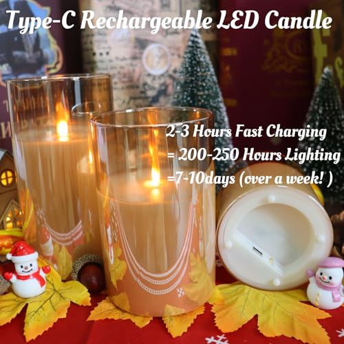 Amber Rechargeable Flameless Candles with Remote, 200 Hours, Set of 3