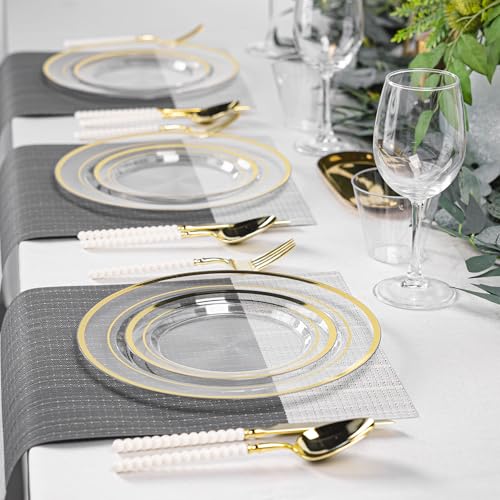 Clear Disposable Plates with Gold Rim - 200PCS Set for Weddings & Events (Variation: Clear)