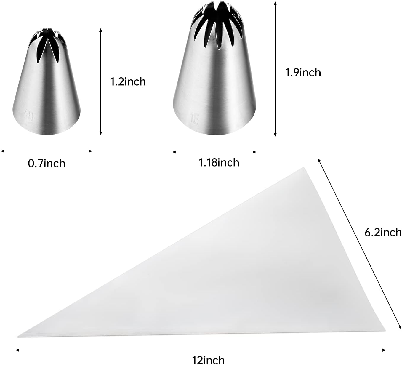 Kasmoire 8Pcs Large Piping Tips Set - Stainless Steel Icing Tips with 10 Pastry Bags for Cake Decorating