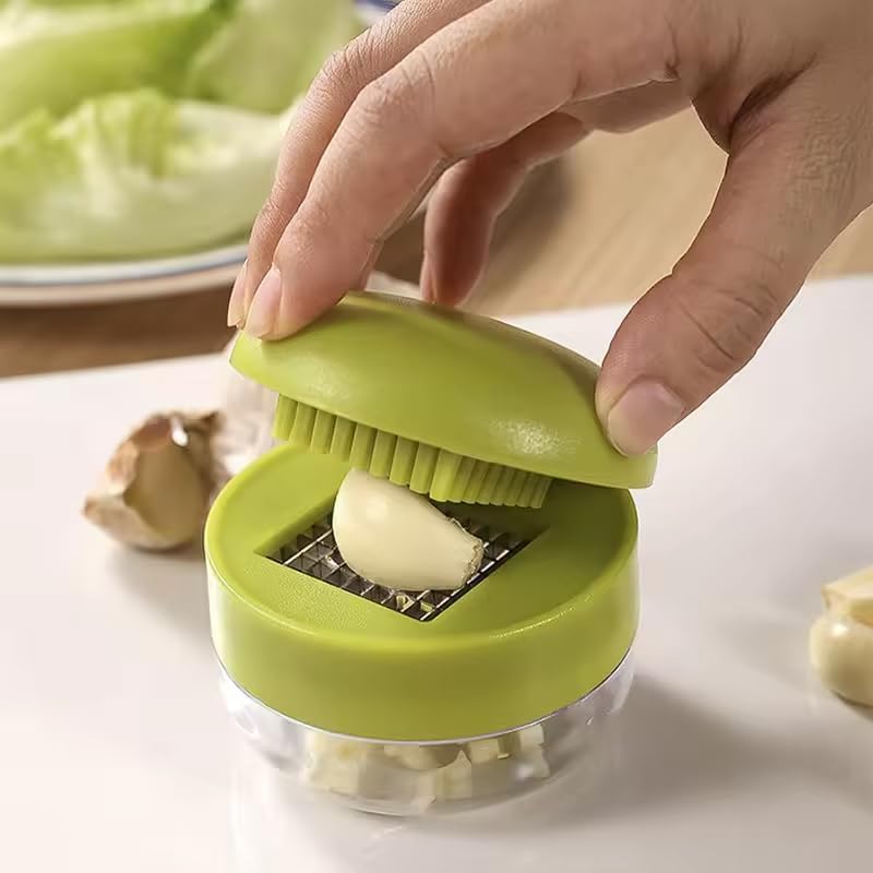 Mini Garlic Chopper - Stainless Steel Blades for Effortless Mincing | Handheld Garlic Slicer in Green