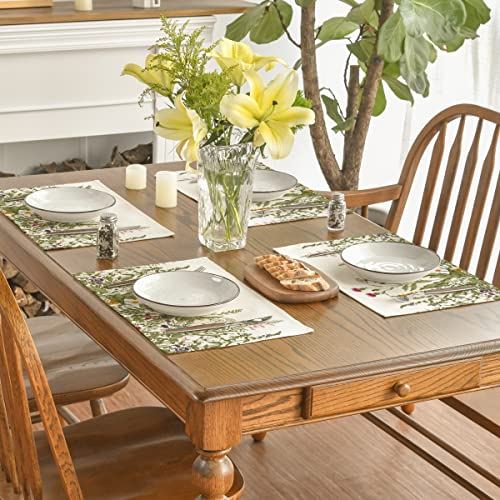 Artoid Mode Antique Herbs and Wild Flowers Summer Placemats Set of 4, 12x18 Inch Seasonal Wildflower Spring Table Mats for Party Kitchen Dining Decoration