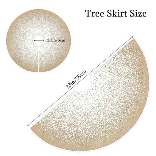 MACTING Christmas Tree Skirt 23 Inch Small Tree Skirt with Glitter Snowcapped Printed Mini Burlap Tree Mat Cover for Christmas Holiday Party Home Indoor Xmas Decorations