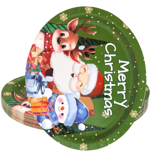 Christmas Paper Plates 24 Pack - Santa, Snowman & Holiday Themed Serving Plates