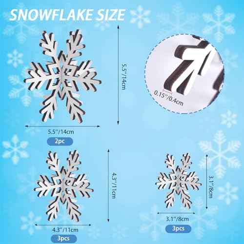 16 Pcs 3D Snowflake Christmas Table Decorations, Wooden White Winter Snowflake Christmas Decor Tabletop Centerpiece Signs for Xmas Festival Home Party Decoration (3 Sizes)