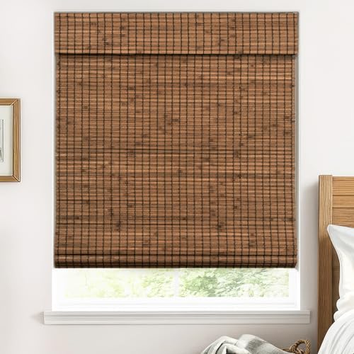 Blackout Cordless Bamboo Roman Shades 34 3/4x64 in Penang Teak - UNISHADES