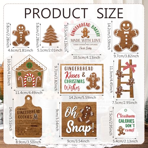 GlikCeil Gingerbread Style Christmas Tiered Tray Decor Set - Rustic Wooden Signs, 20 Pieces