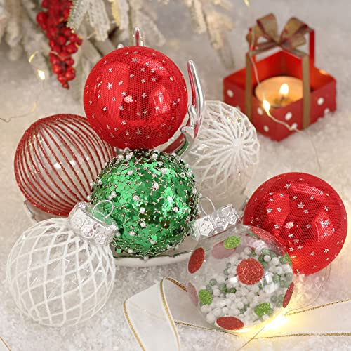 JIALEIXI 25Pcs Christmas Ornaments Set Red/Green/White - 2.36in Shatterproof Plastic Ball Decorations