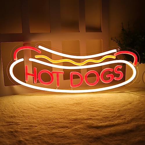 Balanar Hot Dogs Neon Sign for Wall Decor - LED Business Sign for Fast Food Shop, Christmas, Birthday Gift - 16.1x6.3 inches
