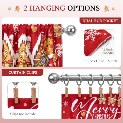 Chumia Red Gingerbread Christmas Kitchen Curtain Set - Valance & Tier Curtains