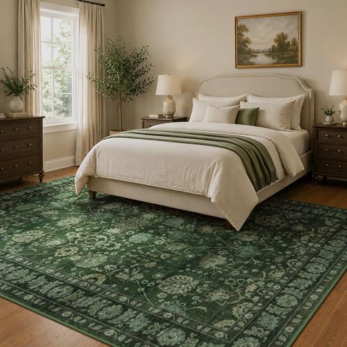 Carpelux 8x10 Green Area Rug - Washable Non-Slip Soft Living Room Carpet