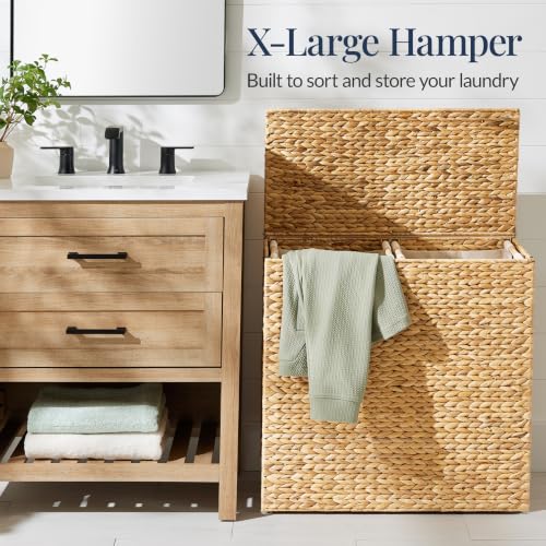 X-Large Natural Handwoven Hyacinth Laundry Hamper with Lid & Removable Washable Liners, 53 Gallon (200L) - Best Choice Products