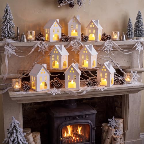 15 Pcs White Christmas Village House Paper Lanterns Centerpieces - White/Christmas Village House