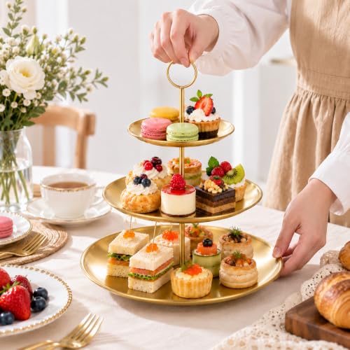 Gold 3-Tier Cake Stand Set - Stainless Steel Dessert Display Tower for Parties
