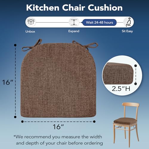 Brown Set of 6 16x16x2.5 Inch Non Slip Memory Foam Chair Cushions with Ties