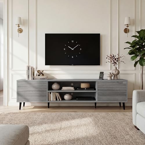 YESHOMY Mid-Century Modern TV Stand - 63 Inch Light Gray Entertainment Console for 65-70 Inch TVs
