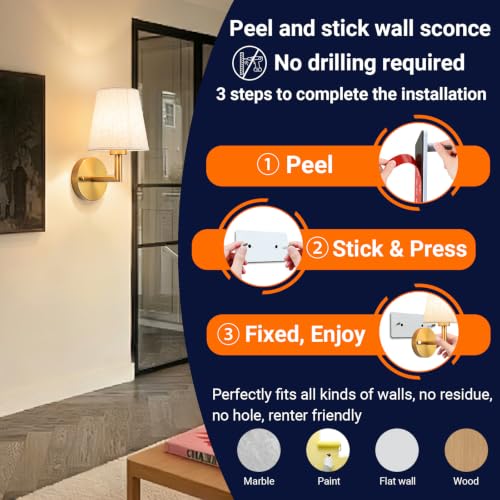 YHCDLAMP Bronze Peel & Stick Wall Sconces Set of 2, Battery Operated RGB Lighting