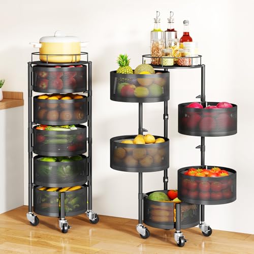 SAYZH 5-Tier Black Rotating Fruit & Vegetable Basket Stand Kitchen Organizer