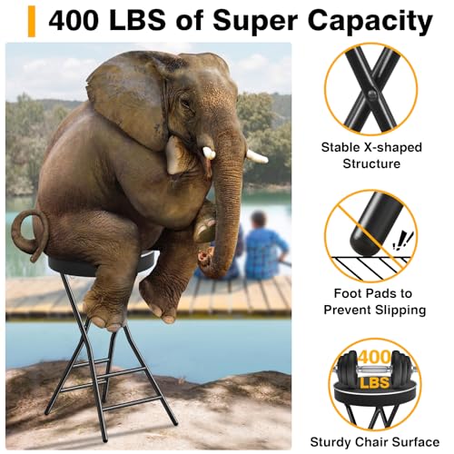 TAVR 26.4-Inch Black Collapsible Folding Stool with Safety Lock & Cushioned Seat