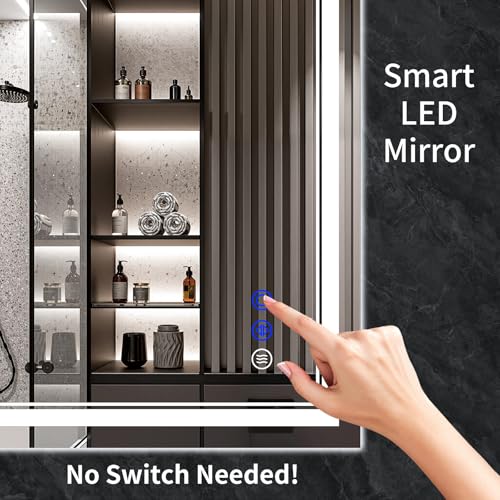 36x30 LED Bathroom Mirror with Lights, Anti-Fog & 3 Color Modes - InfiniGlass