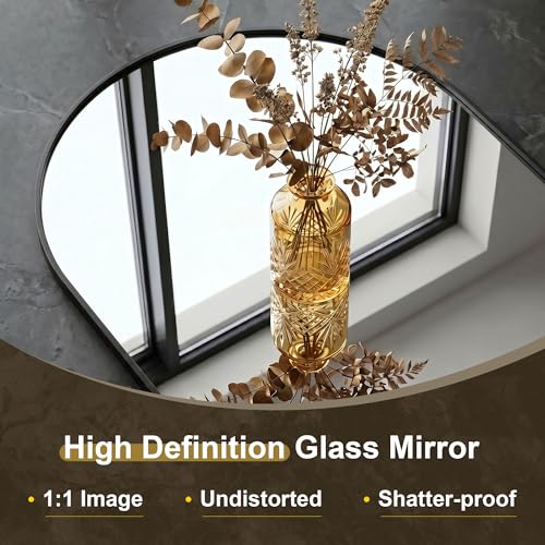 AMOISE 30x20 Inch Black Arched Bathroom Mirror - Pack of 2 Wall Mount Vanity