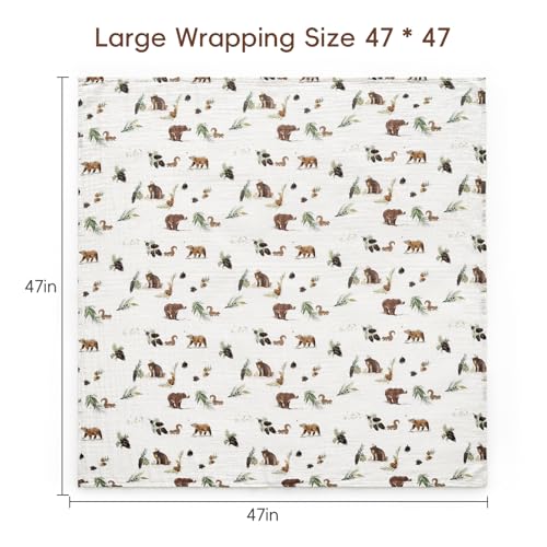 Baby Muslin Swaddle Blanket 4 Pack - Woodland Animals Green, 47x47 Inches, Soft Breathable Cotton for Newborns