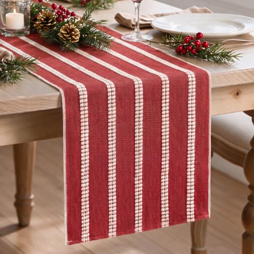 Artoid Mode Red Farmhouse Dashed Stripe Table Runner 12x72 Inch, Holiday & Rustic Kitchen Decor