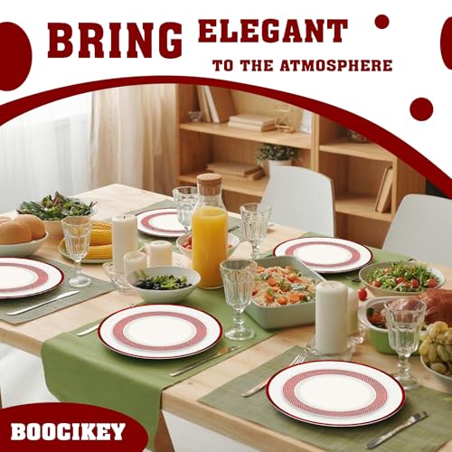 Boocikey Red & White Christmas Disposable Plates Set - Holiday Dinnerware for 20 Guests