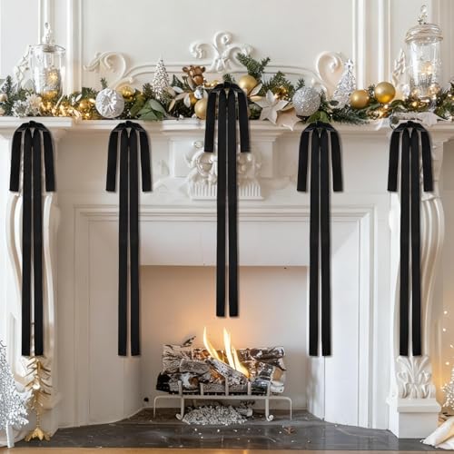 6 PCS Black Large Velvet Bows for Christmas Tree 23.6 x 15.8 Inch
