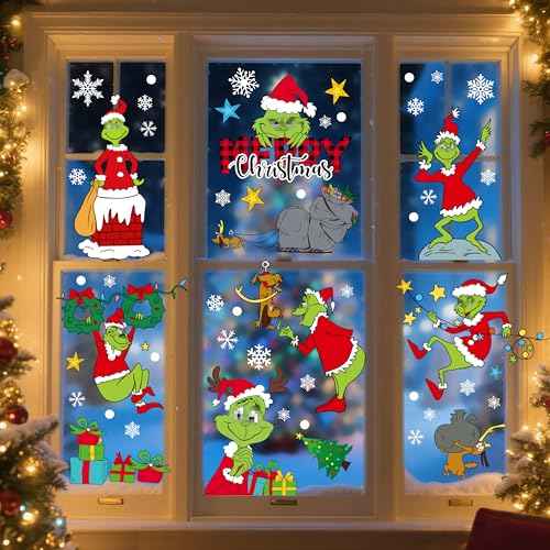 165 PCS Christmas Window Clings for Glass - Double-Sided Static Clings with Snowflakes, Gift Boxes, Stars & Trees, 9 Sheets Holiday Party Decor